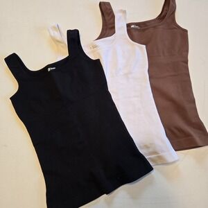 Set of 3 Compression Tank Tops Black Brown White Stretch Size Small